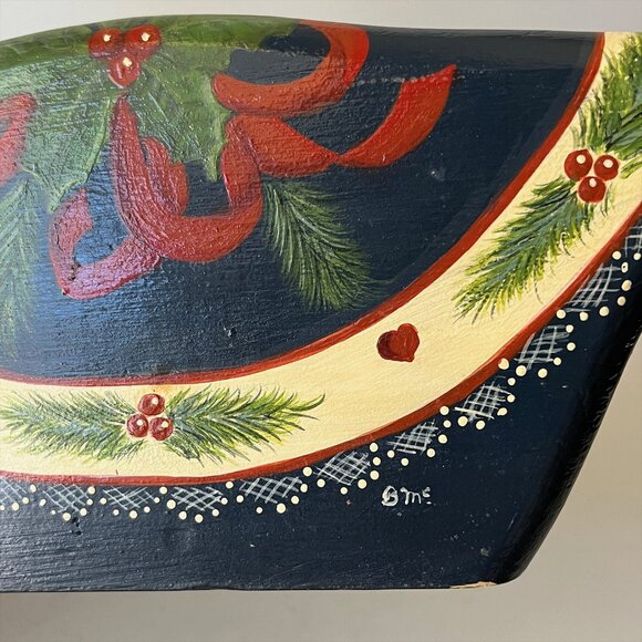 Vintage Hand Painted Wood Christmas Swan Signed - Picture 6 of 9